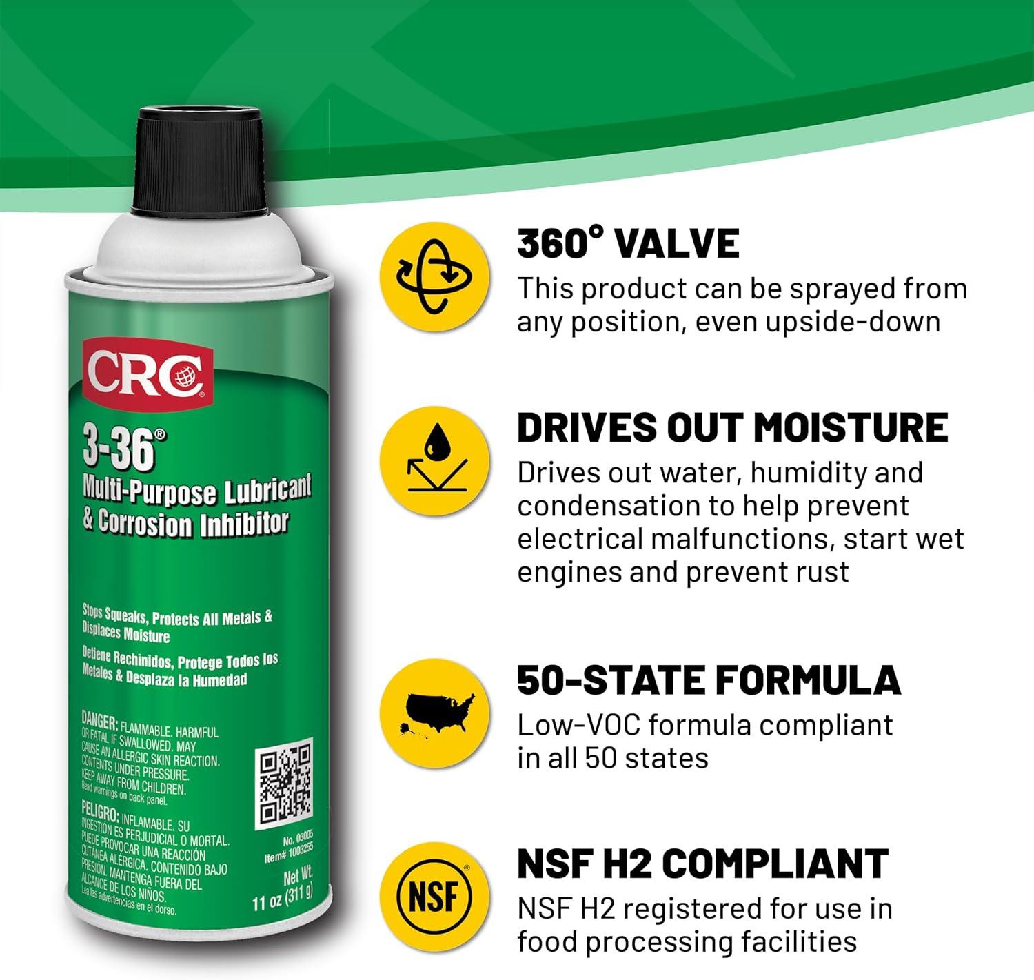 image:imageCRC 336 Multipurpose Lubricant amp Corrosion Inhibitor 03005 11 Wt Oz Corrosion Protectant Spray w Petroleum Base for Metal Equipment12 Pack